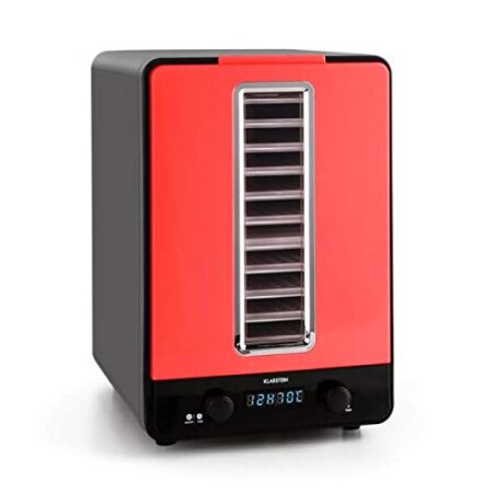 KLARSTEIN Fruitcube Extra Taste Edition – Disidratatore, Essiccatore Alimenti, 10 Ripiani, Temperatura 40-70°C, Timer Regolabile, 550 Watt Display LCD, Ricircolo Aria, Color Rosso-Nero
