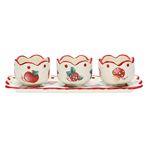 Set Aperitivo THUN Ortilia – 4 Ciotoline Colorate Con Vassoio In Porcellana, Design Melanzana, Diametro 31 Cm