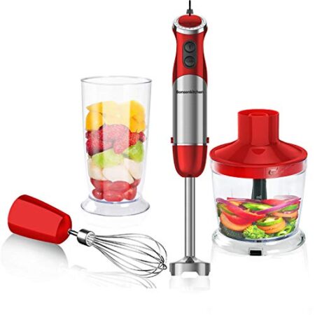 Bonsenkitchen Frullatore a Immersione, 3 in 1 Frullatore ad Immersione Minipimer, Mixer a Immersione Professionale, Tritatutto, Frusta Elettrica, 12 velocità