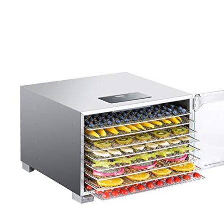 Essiccatore BioChef Kalahari in acciaio inossidabile a 8 ripiani in acciaio Inox, 100% senza BPA, Display a LED, Sportello in vetro temperato, Fogli e vassoio salvagoccia inclusi (Kalahari 8 Ripiani)