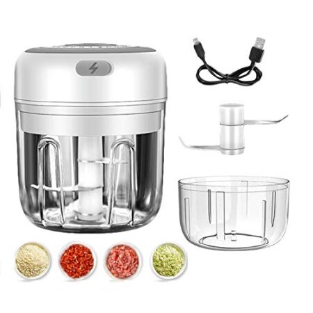 Mini Tritatutto Elettrico, Tritatutto Elettrico 2 in 1 (100 Ml + 250 Ml), Tritatutto da Cucina Elettrico, Trobot da Cucina per Verdure, Frutta e Carne