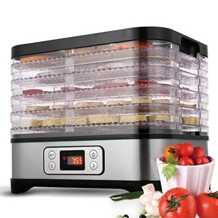 Tooluck Essiccatore per alimenti a 5 vassoi da 250 W Conservatore Elettrico Professionale per Essiccatore Frutta Verdura Carne o Manzo (nero)