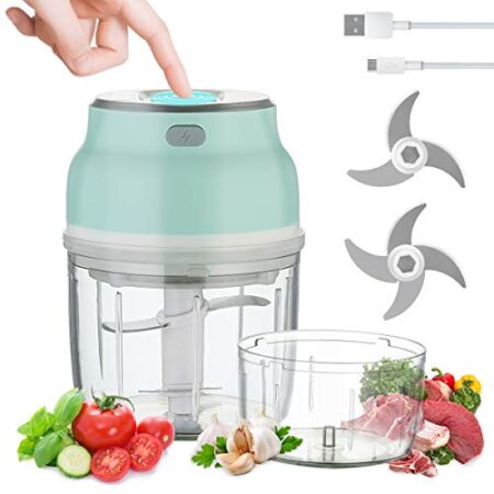 Tritatutto Elettrico USB, 230ML&150ML Mini Schiaccia Aglio Macina Frantoio Frullatore Trituratore da Cucina per Aglio Frutta Verdure Bambini Alimenti con Sbucciatore Aglio e 2 Lame Affilate